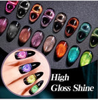 Galaxy Gel Nail Polish 12 PCS Jelly Nail Set Glitter Cat Eye Color Changing Nail Polish Kit Treasure Box Collection With 4 PCS B