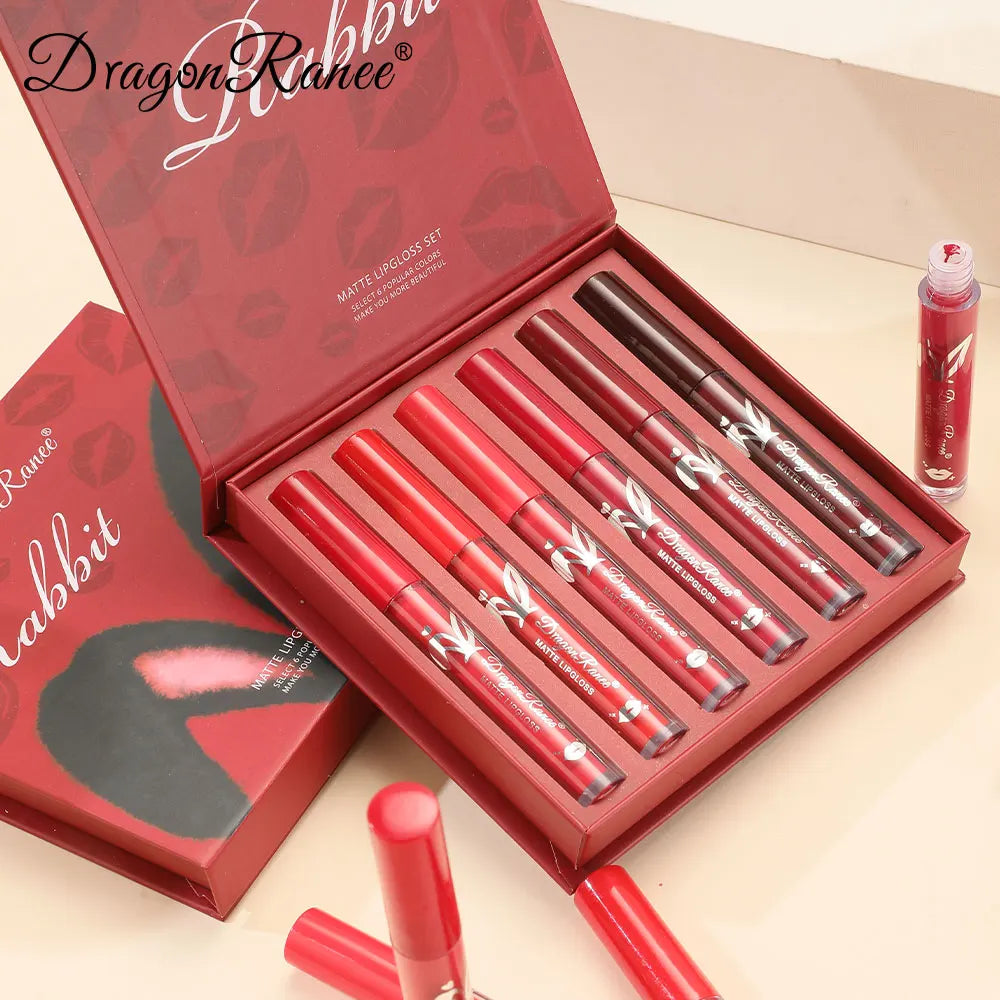 6-Piece Lip Gloss Set Velvet Matte Lip Gloss Waterproof and Sweat-Proof Lipstick Non-Stick Cup Matte Lipstick Holiday Gift Set