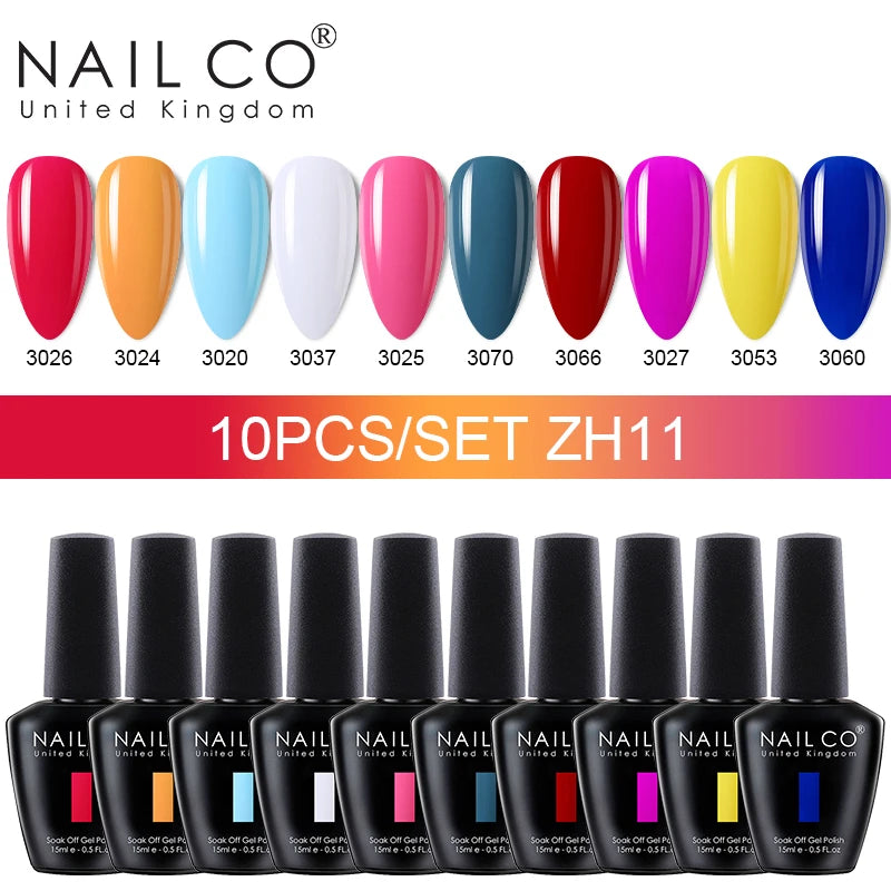 NAILCO 15ml 10pcs/Set Nude Colors Gel Nail Polish UV Gel Nail Polish Pink Nail Lakiery Esmalte Top Base Nail Art Design Vernis