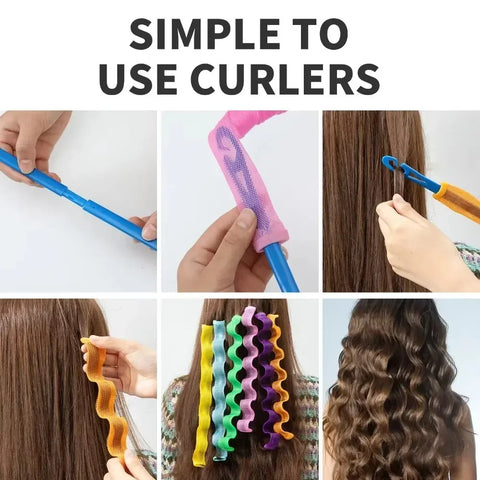 12pcs Heatless Curling Rod Soft Hair Non Damaging Spiral Hair Curler 30CM Flexi No Heat Perm Rod Water Ripple Curls Styling Tool