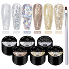 7pcs Glitter Sequins Gel Nail Polish Set Pink Silver Laser Glitter Semi Permanent Soak Off UV Gel Varnish Manicure Nail Supplies