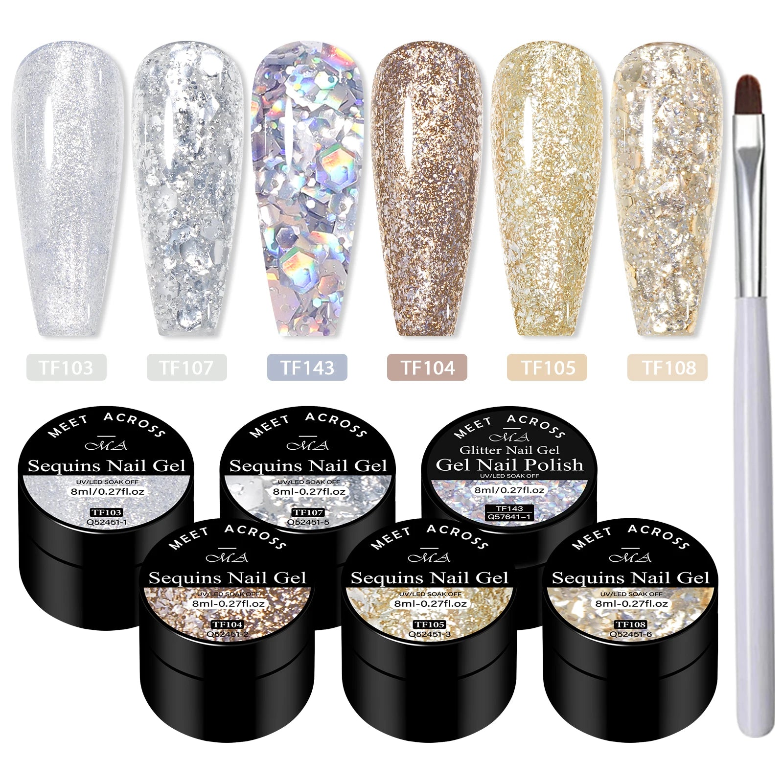 7pcs Glitter Sequins Gel Nail Polish Set Pink Silver Laser Glitter Semi Permanent Soak Off UV Gel Varnish Manicure Nail Supplies