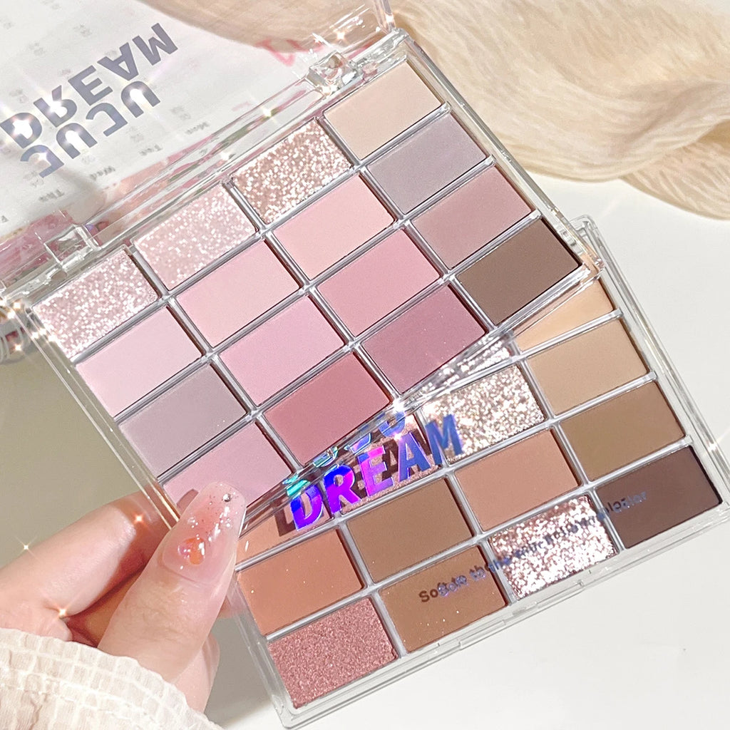 JUJU DREAM 16-Color Earth Tone Eyeshadow Matte & Shimmer Palette, Lying Silkworm Brightener for Soft Daily Makeup