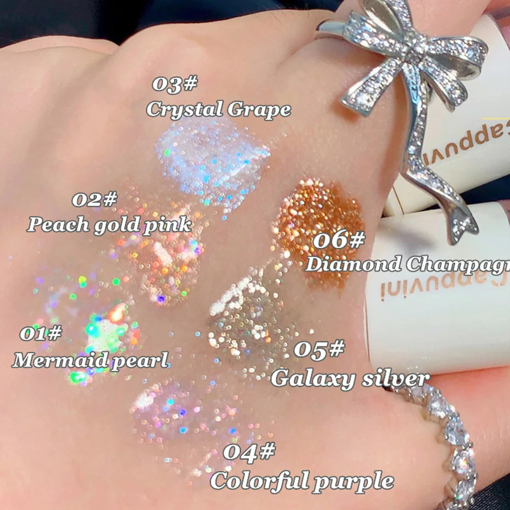 Cappuvini Liquid Eyeshadow High-Gloss Shiny Mermaid Pearl Tears Brightening Glitter Highlighter Quick Drying Eyeliner