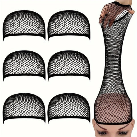 Long Wig Caps, Open End Mesh Net Liner Weaving Cap, Wig Caps ForWomen Black Pack Of 6 Pcs