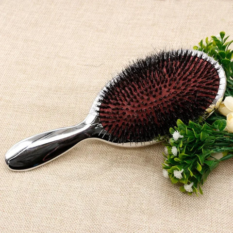 Luxury Gold And Silver Color Boar Bristle Paddle Hair Brush Oval Hair Brush Anti Static Hair Comb Hairdressing Massage Comb