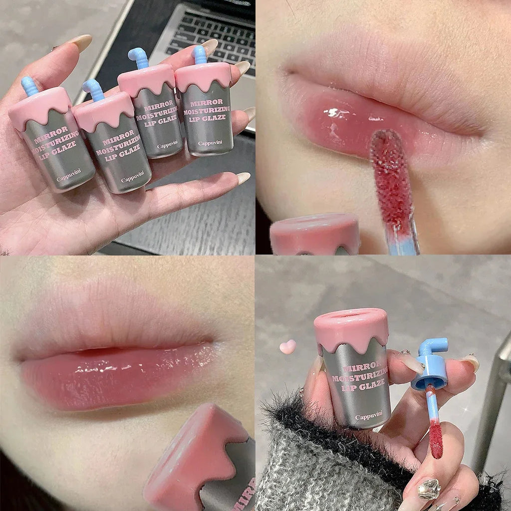 Tea Cup Design Jelly Moisturizing Lip Glaze Crystal Nude Mirror Cherry Pink Lip Tint Plumper Oil Water Gloss Liquid Lipstick