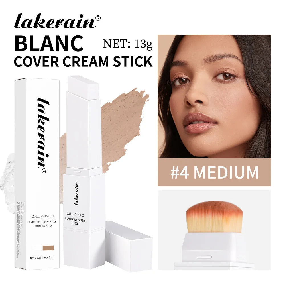 Dual-Ended White Color Changing Foundation Stick With Brush Makeup Smoothly Blending Moisturizing Brightening For All Skin Type