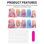 10pcs Handmade Fake Nails Duckbill Shaped Press On Nails Colorful Leopard-print French False Nails With 3D Carved Flower Designs
