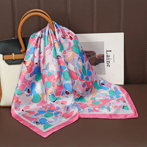 Luxury Print Satin Silk Square Scarf for Women Shawl Hijab Neckerchief Female Hair Ribbon Headband Fashion Wrap Bandana 2023 New