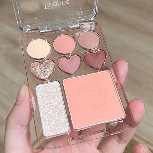 8-Color Pink Orange Eyeshadow Palette Facial Blusher Highlighter Brightening Lasting Heart-shaped Eye Shadow Makeup Cosmetics