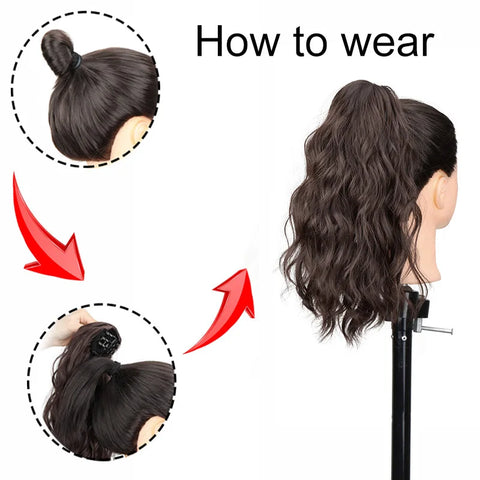 14Inch Synthetic Short Curly Claw Clip in Ponytail Hair Extension Daily Use Blonde Black Blonde Fluffy Hairpiece for Women