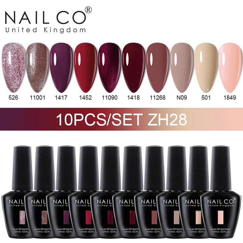 NAILCO 15ml 10pcs/Set Nude Colors Gel Nail Polish UV Gel Nail Polish Pink Nail Lakiery Esmalte Top Base Nail Art Design Vernis