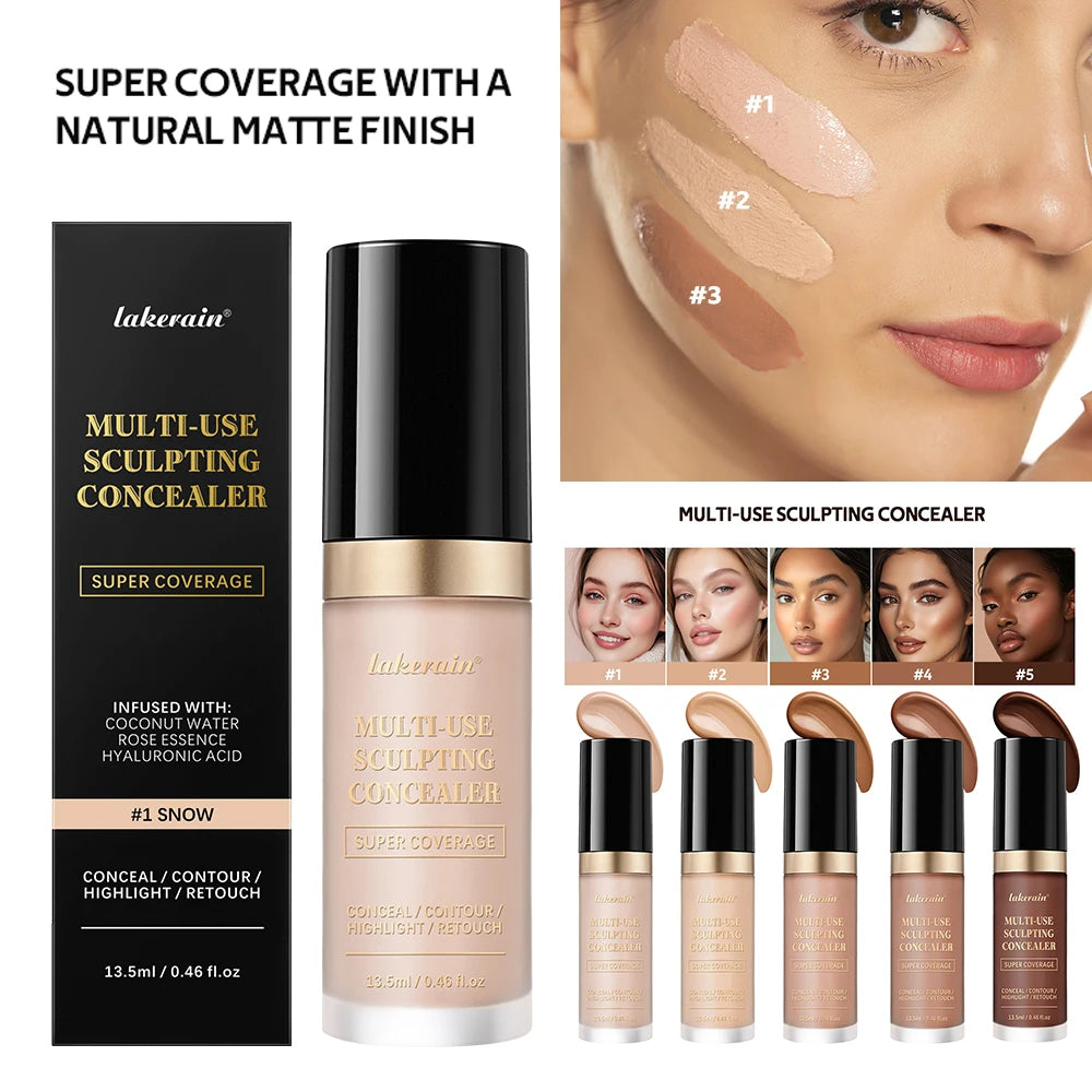 Long-lasting Coverage Concealer Matte Foundation Multi-Use Cream Oil Free Highlight and Retouch Face Makeup Products for Women