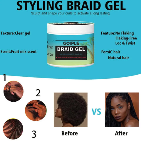 GOIPLE 100g Tea Tree Mint Braid Styling Gel Edge Control Frizz Smooth Hair Wax Pomade Loc Twist Braiding Cream For African Women