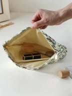 1pc，Branch bird pattern corduroy zipper makeup bag, lightweight and multifunctional cosmetic storage bag