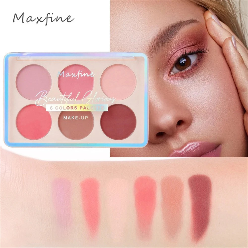 6-color blush and contouring all-in-one palette, pearlescent matte powder makeup palette glitter highlighter brighten palette