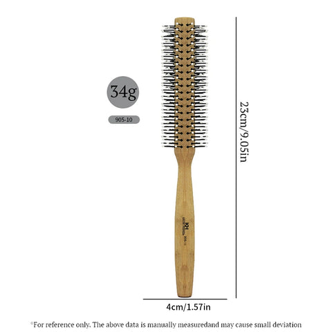 Natural Wood Handle Round Barrel Hair Comb Anti Static Brush Hair Round Comb Styling Tools For Thin Or Short Hair Men Women Use