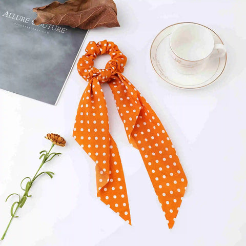 2023 Fashion Print Chiffon Long Ribbon Scrunchies Women Girls Ponytail Scarf Elastic Hair Bands Ties Hair Accessories Wholesale
