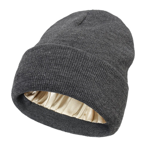 Satin Lined Anti Static Beanie for Women Winter No Static 2 Layer Knitted Hat Silk Satin Bonnet Hair Cover Sleep Cap SkiSkullies