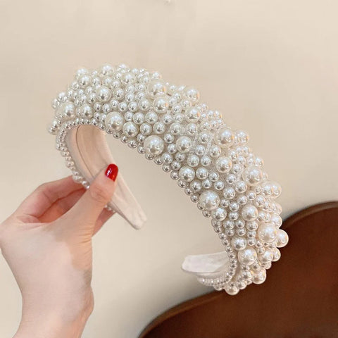 Luxury Baroque Women Headbands Thick Sponge Padded Plastic Pearls Head Hoop for Female Party Headpiece Wedding Bridal Hairbands