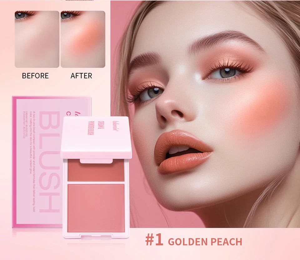 Lakerain 2in1 Cream & Powder Blush Palette Natural Long-lasting High Pigment Blush Makeup Pan Clear Vitality Girl Blush Palette